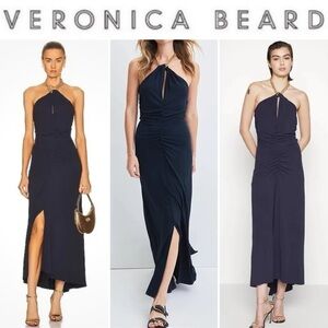 Veronica Beard Reze Dress Ink Chain Detail Long Dark Blue XS NWT $598